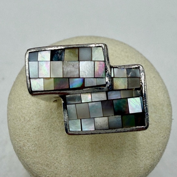 925 Sterling Silver Jewelry - Vintage Sterling Silver Abalone Shell ring